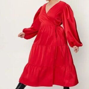 Nasty Gal Satin Wrap Maxi Dress Red Size 16 NWT